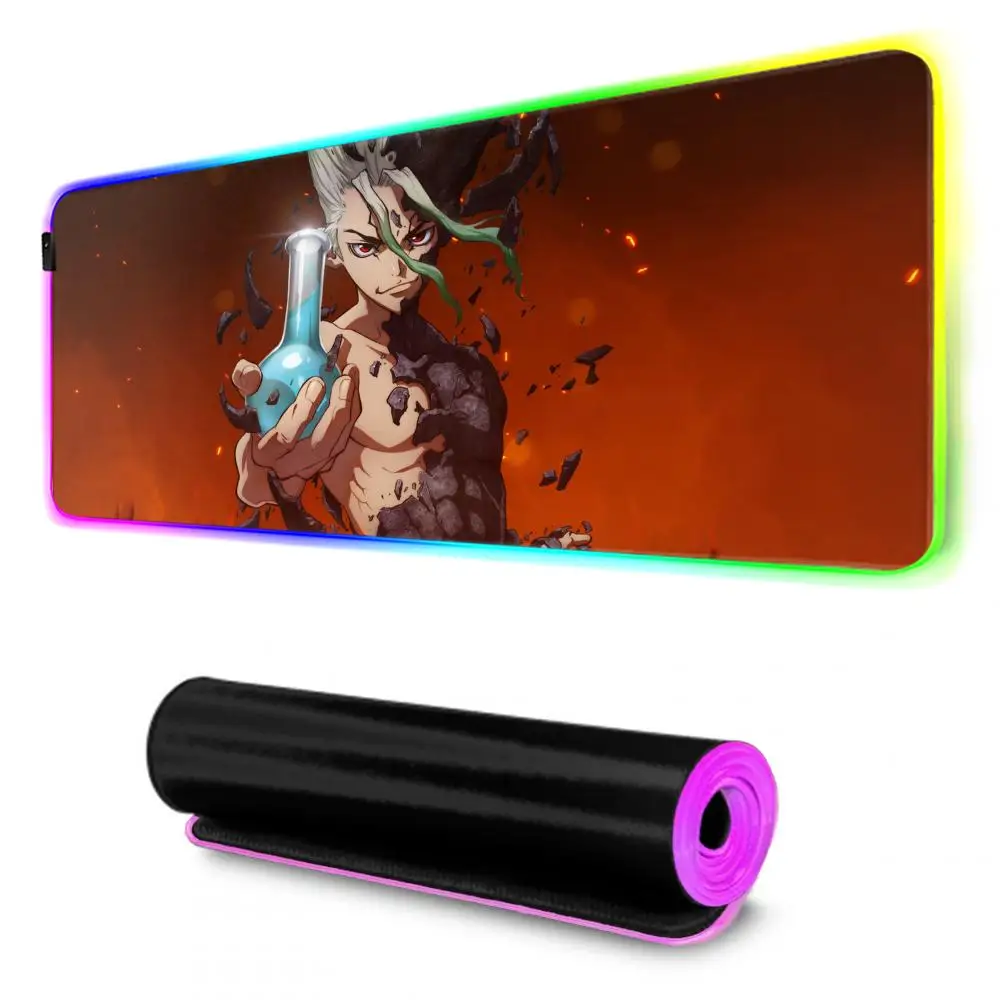 Anime Dr. Stone  Mouse Pad XXL RGB Mouse Pad Kawaii Gaming Accessories Computer keyboard Large Led Desk Mat Backlight Mousepad