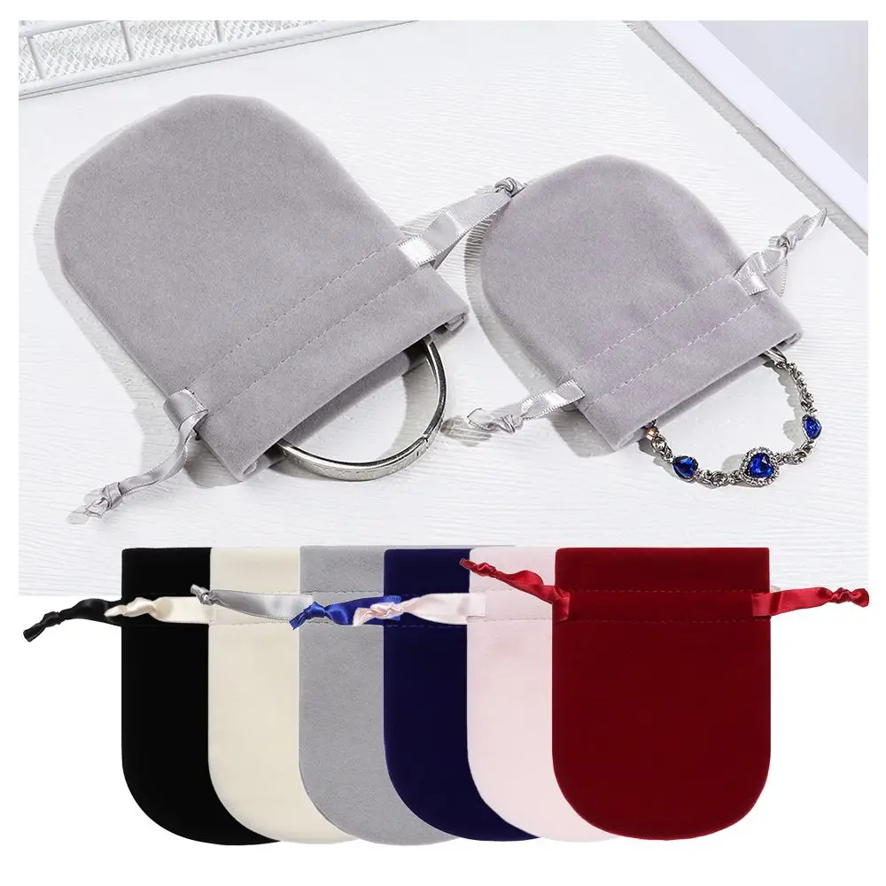 ถุงห่อสร้อยคอแฟชั่นถุงของขวัญกลมกำมะหยี่ถุงบรรจุภัณฑ์เครื่องประดับถุงเชือกกระเป๋าเก็บของ