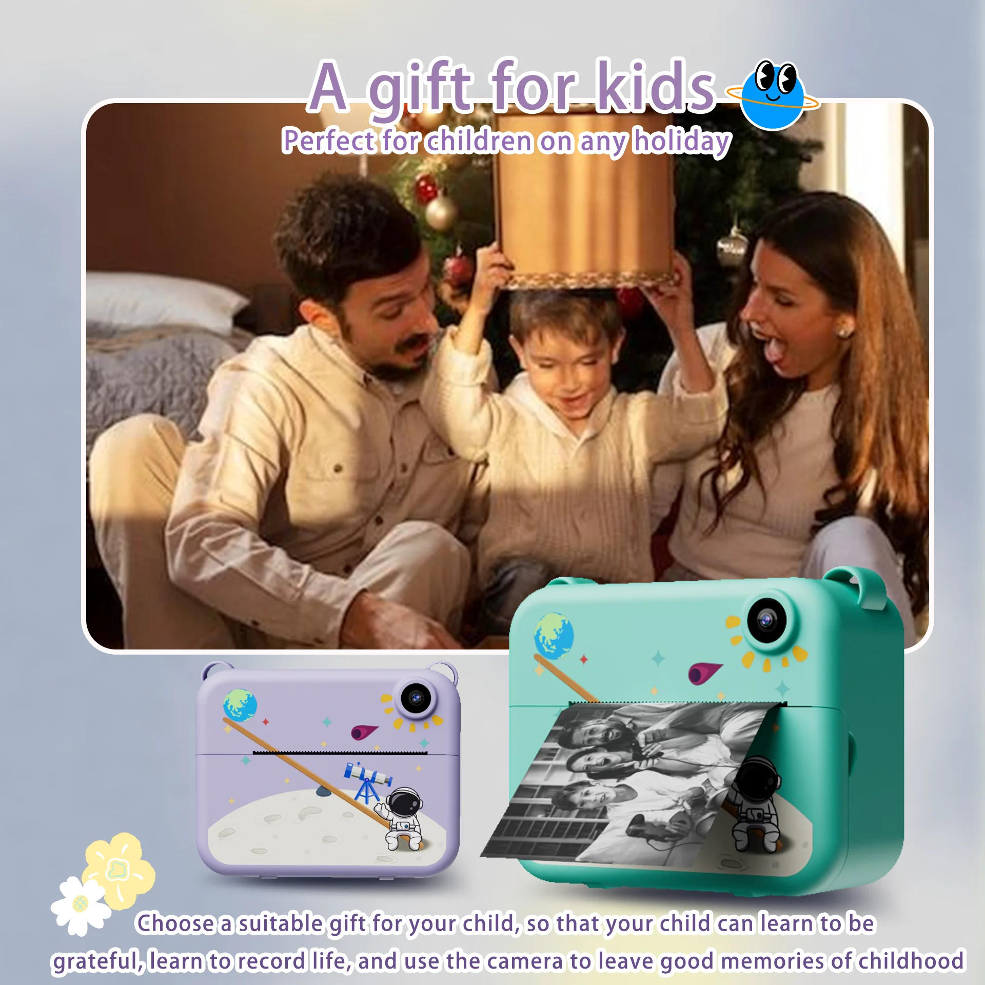 Kids Instant Camera Printer Photo Photography High quality Print 1:1 Reduction Portable 2.4Inch Screen With Three Printing Modes