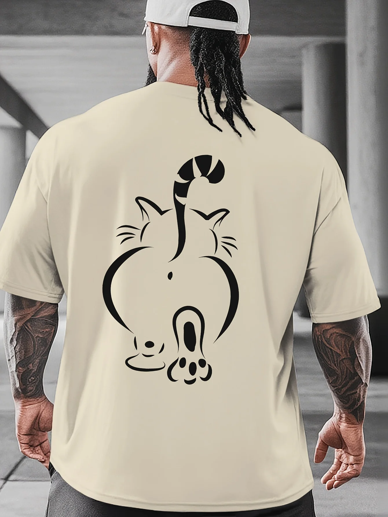 Men's Funny Hello Cat Butt Cat Butt Minimalist Line Art Meme Graphic T Shirt Cotton Tee Summer Women Oversize Streetwear Loose