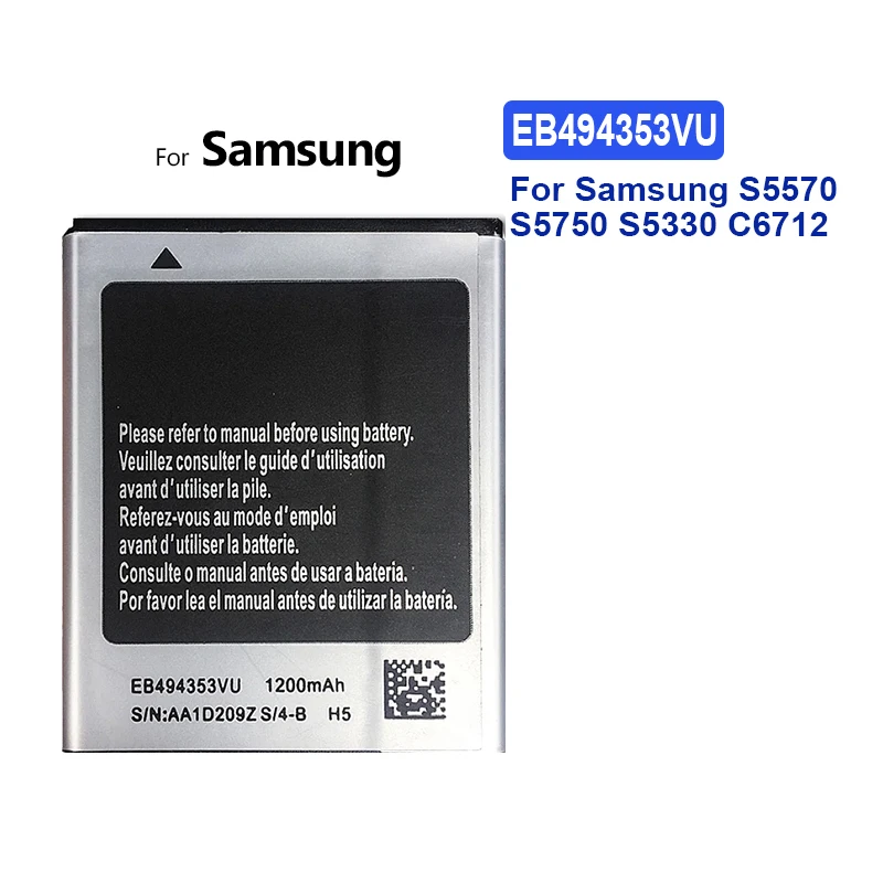 1200Mah EB494353VU Replacement Battery For Samsung Galaxy Mini GT S5570 S5250 S5330 S5750 S7230 T499 GT-I5510 With Track Code