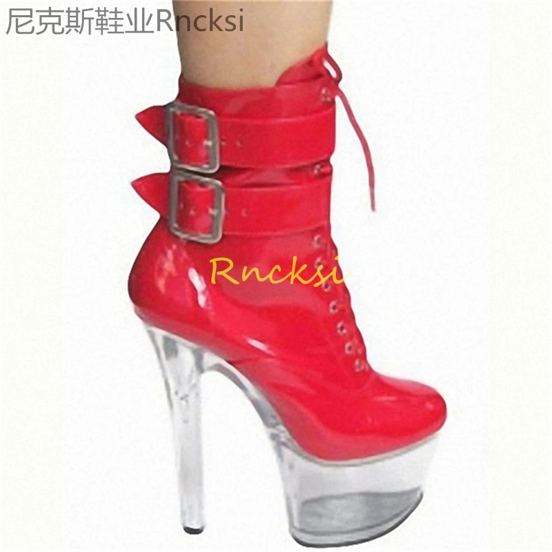 17cm Boots fashion round head thin heel low tube boots waterproof platform thin high heel booties women's super high heel boots