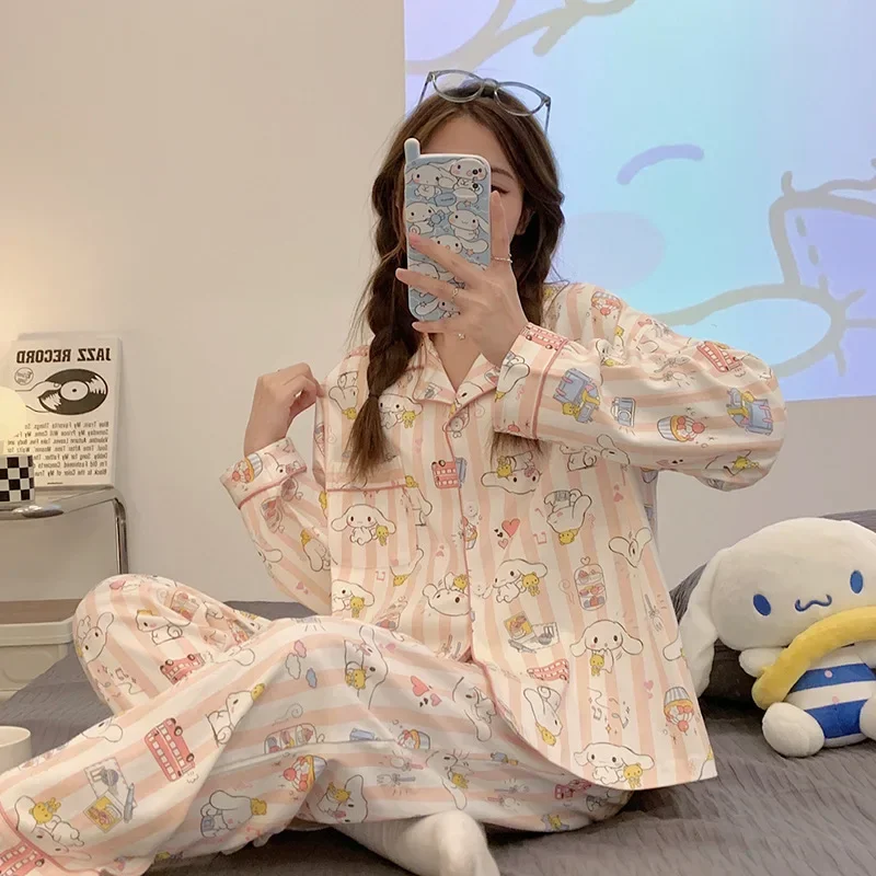 Sanrio Yugui Dog Autumn Cotton Long Sleeve Pants Two-piece Set Women's Pajamas Silk Pajamas Women's Loose Pajamas Pants Set