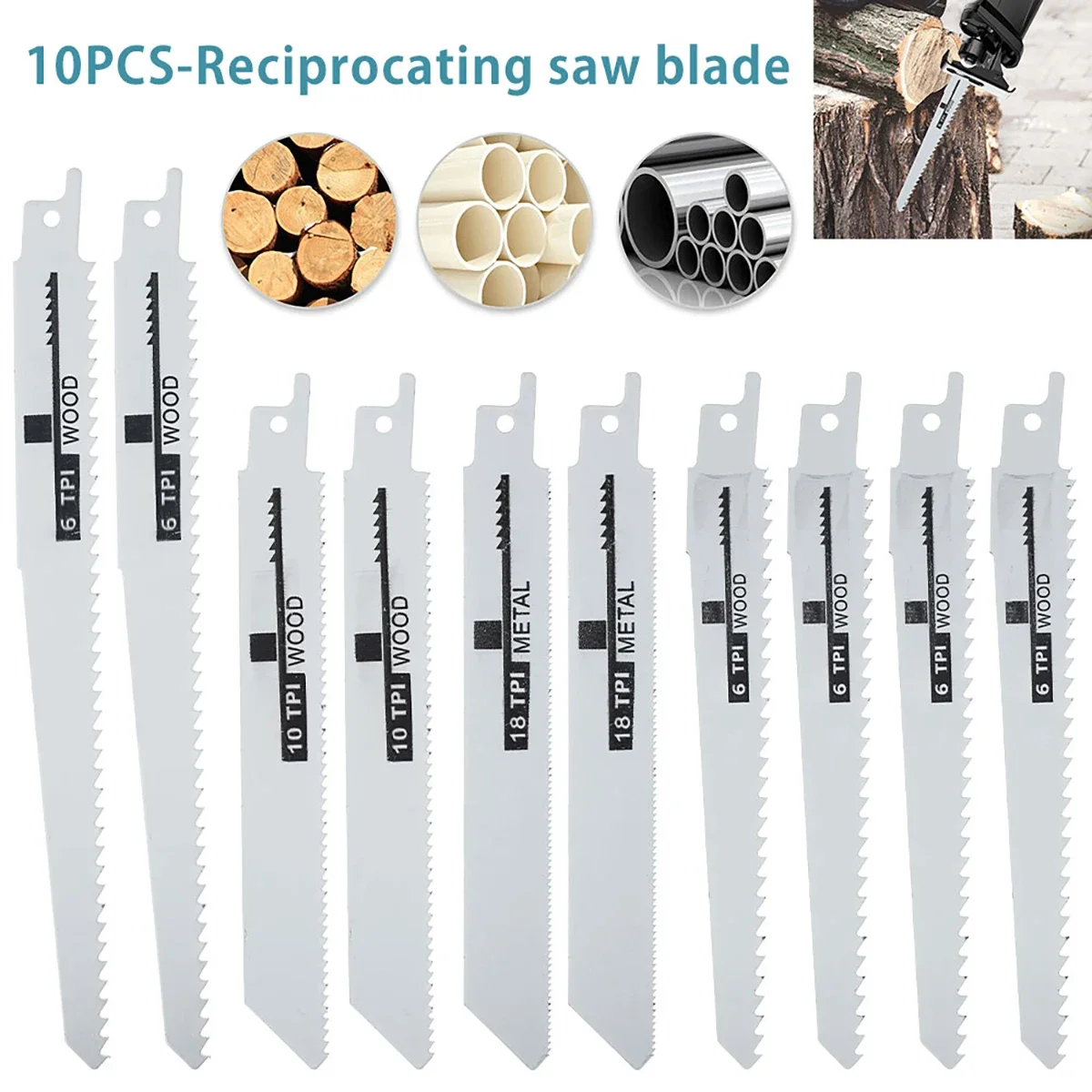 10Pcs Reciprocating Saw Blades Multi-Purpose Saber Saw Handsaw for Wood Metal Plastic Pipe Cutting Power Tool Accessories