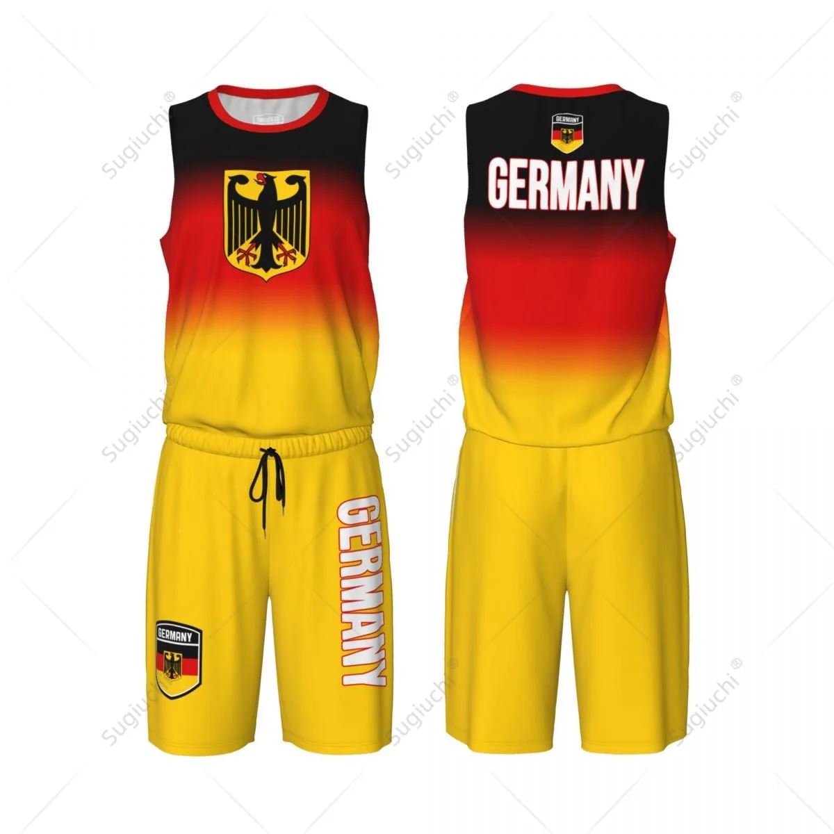 Men Germany Flag Basketball Set Mesh Shirt & Pants Sleeveless Exclusive Team-up Custom Name Nunber Unisex