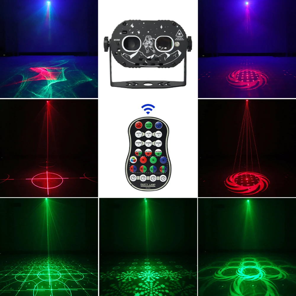 RGB MiniDJ Disco Projetor de Luz Laser, USB Recarregável, LED, Som UV, Estroboscópio, Efeito de Palco, Casamento, Natal, Feriado, Lâmpada