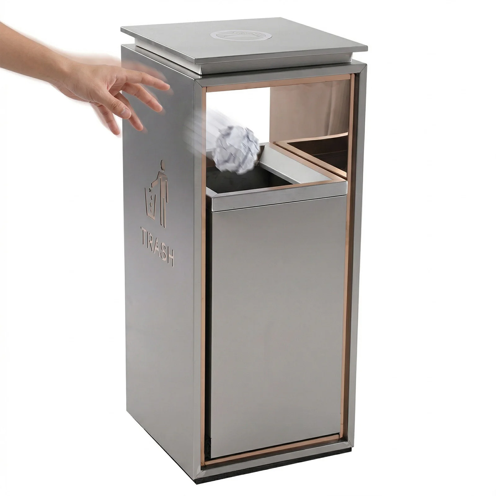 Stainless Steel Fingerprint- Large Trash Can Commercial Grade Waste Dustbin for Restaurants Cafeterias