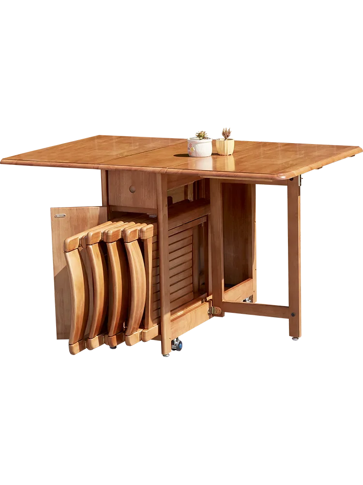 Household Small Apartment Modern Simple Solid Wood Retractable Dining Tables and Chairs Set Rectangular Nordic Rice Table