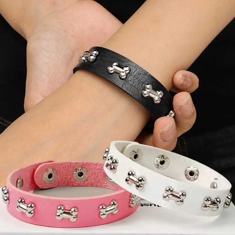 Sweet Cool Girl Leather Bone Bracelet Unique Hip-hop Metal Rivet Jewelry Accessories Punk Gothic Waistband Decor for Men Women