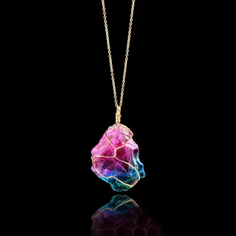 Seven color Natural Stone Rough Stone Winding Crystal Pendant Transparent