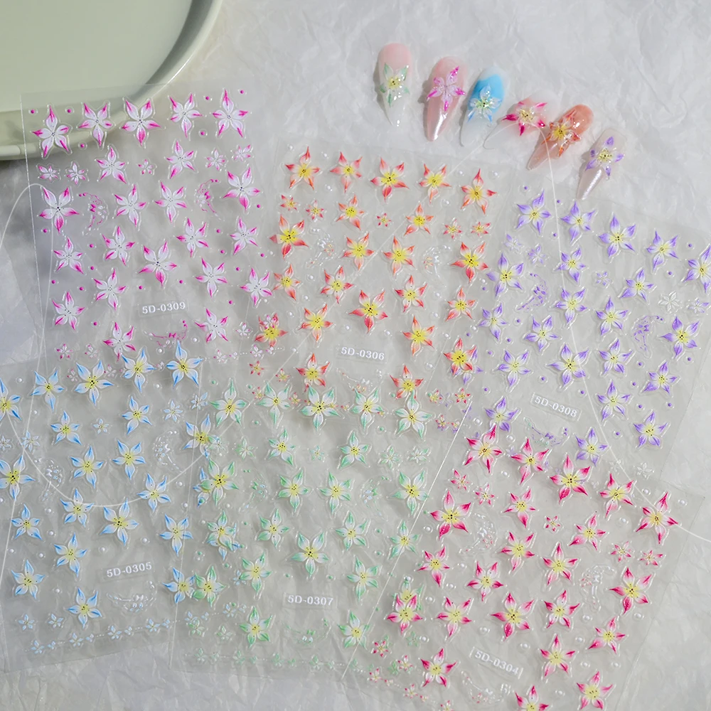 1 個 5D ユリの花ネイルステッカー春夏ゼリー花自己粘着デカールネイルアート装飾甘いマニキュアアクセサリー