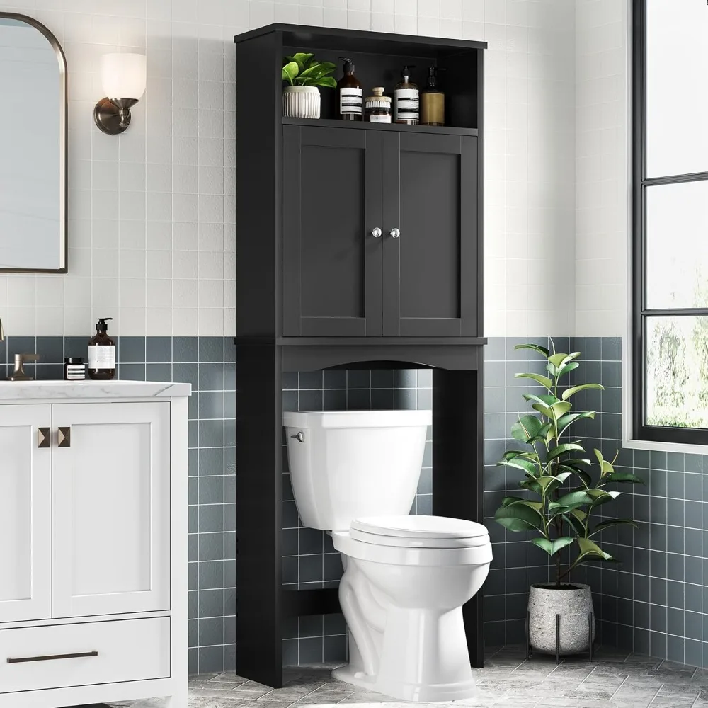 Over The Toilet Storage Cabinet, Over The Toilet Cabinet for Bathroom with Inner Adjustable Shelf and Top Open Storage Above Toi