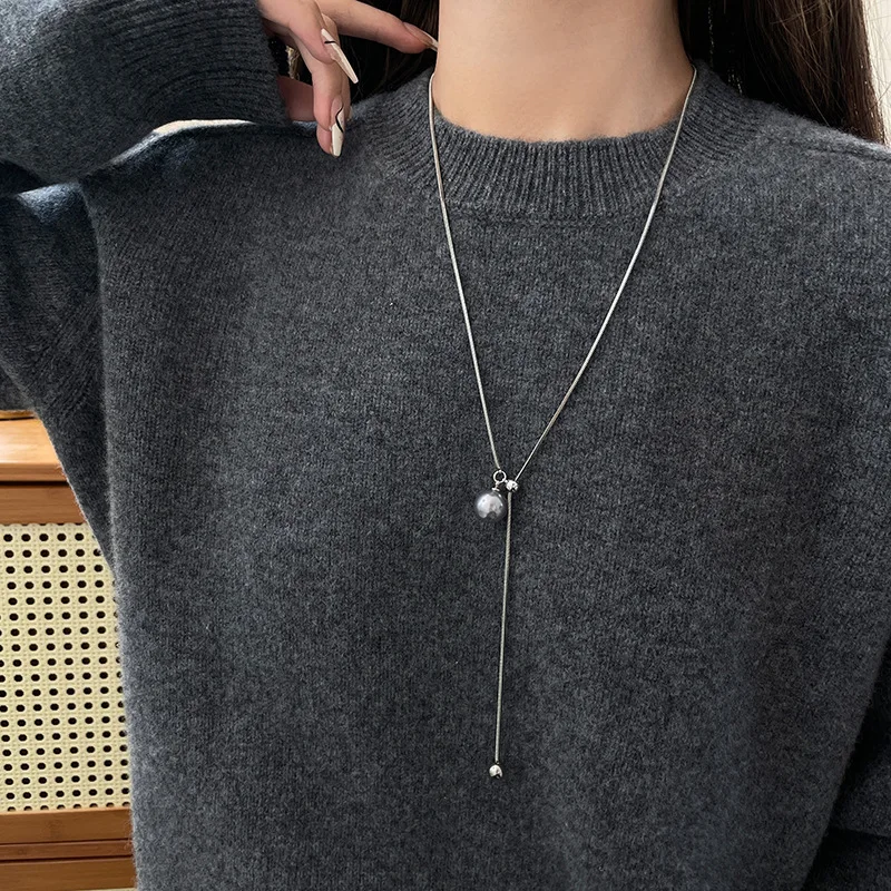 Single Pearl Long Adjustable Choker Chain Necklace for Women Fashion Design Versatile Daily Wear Elegant Premium Soft Non Slip
