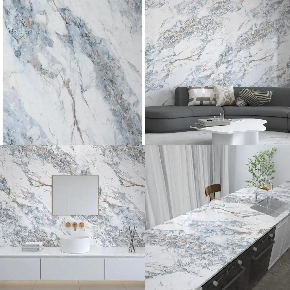 197x48 بوصة توسيع الأبيض الأزرق الرخام ورق حائط المطبخ الجرانيت كونترتوب الفينيل التفاف صفح ورق اتصال قشر مقاوم للماء و s