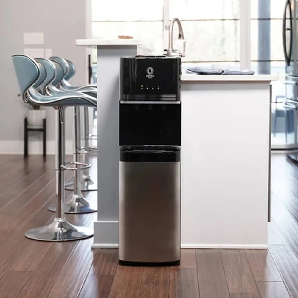 موزع مياه تحميل سفلي 3 درجات حرارة ساخنة وباردة قائمة بذاتها من الفولاذ المقاوم للصدأ 5 جالون تدفق سريع LED ضوء ليلي آمن