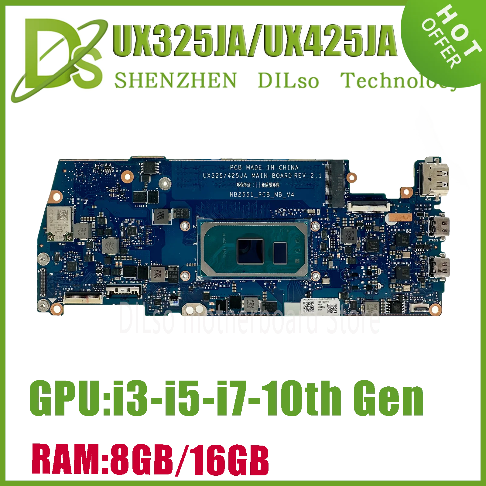 KEFU UX325/425JA Mainboard For ASUS UX425JA U4700JA BX425JA RX425JA UX325JA U3700JA BX325JA RX325JA Laptop Motherboard i5 i7