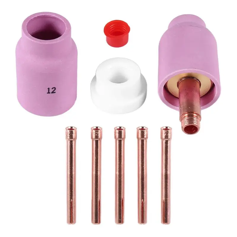 ABXF-9Pcs TIG Welding Torch Large Long Gas Lens & Alumina Cup For WP17 WP18 WP26 TIG Collet Bodies Spares Kit Accessories