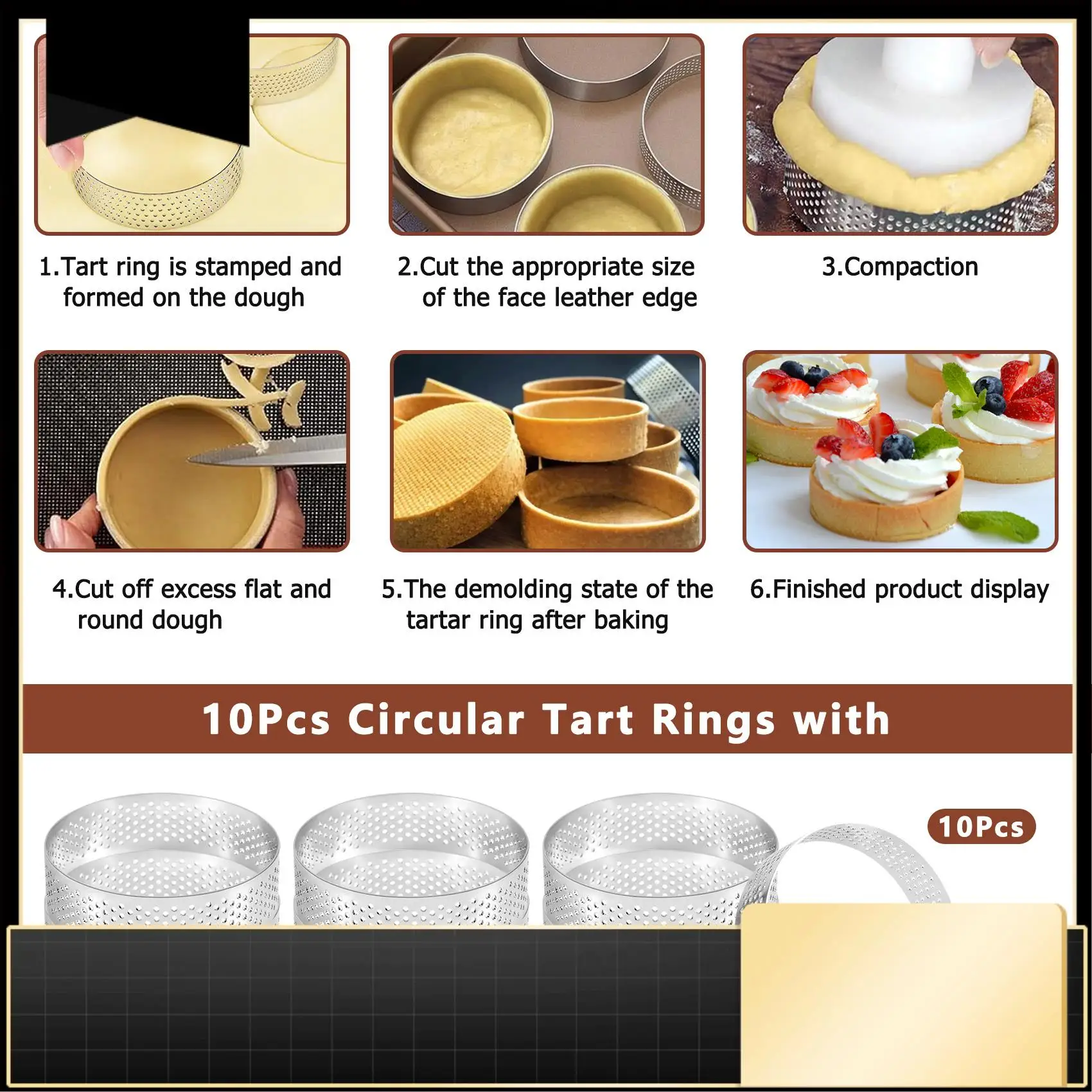 10 Uds. Anillos circulares para tarta con agujeros de acero inoxidable pastel de fruta Quiches pastel molde para Mousse cocina molde para hornear-N37R