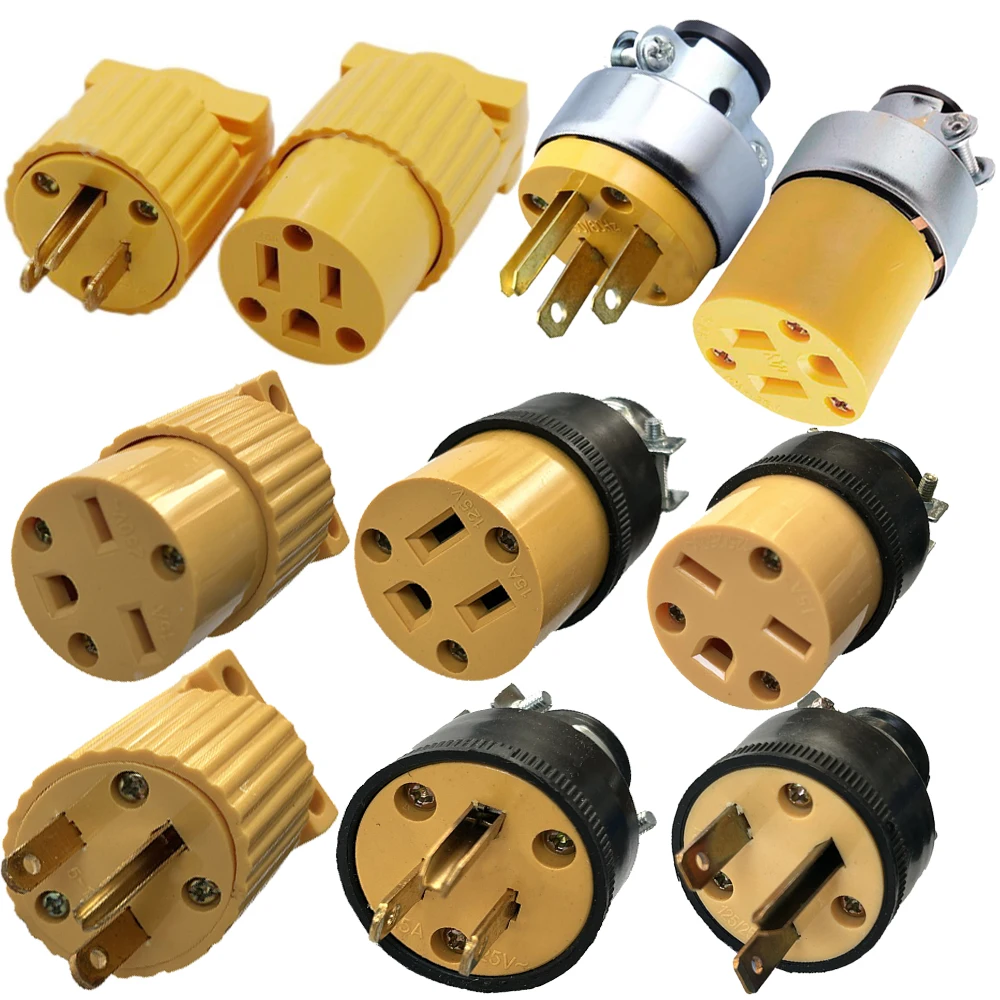 American 15A NEMA 5-15P 6-15P US Industry Waterproof Wiring Plug Connector Detachable Assembly In-line Power Cord Plug 125V