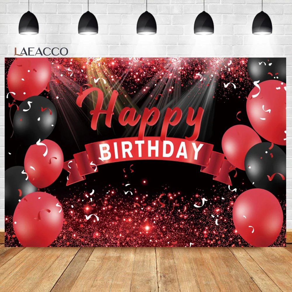 

Laeacco Red And Black Birthday Photography Backdrop Dreamy Glitter Lights Balloons Adults Women Portrait Customized Background