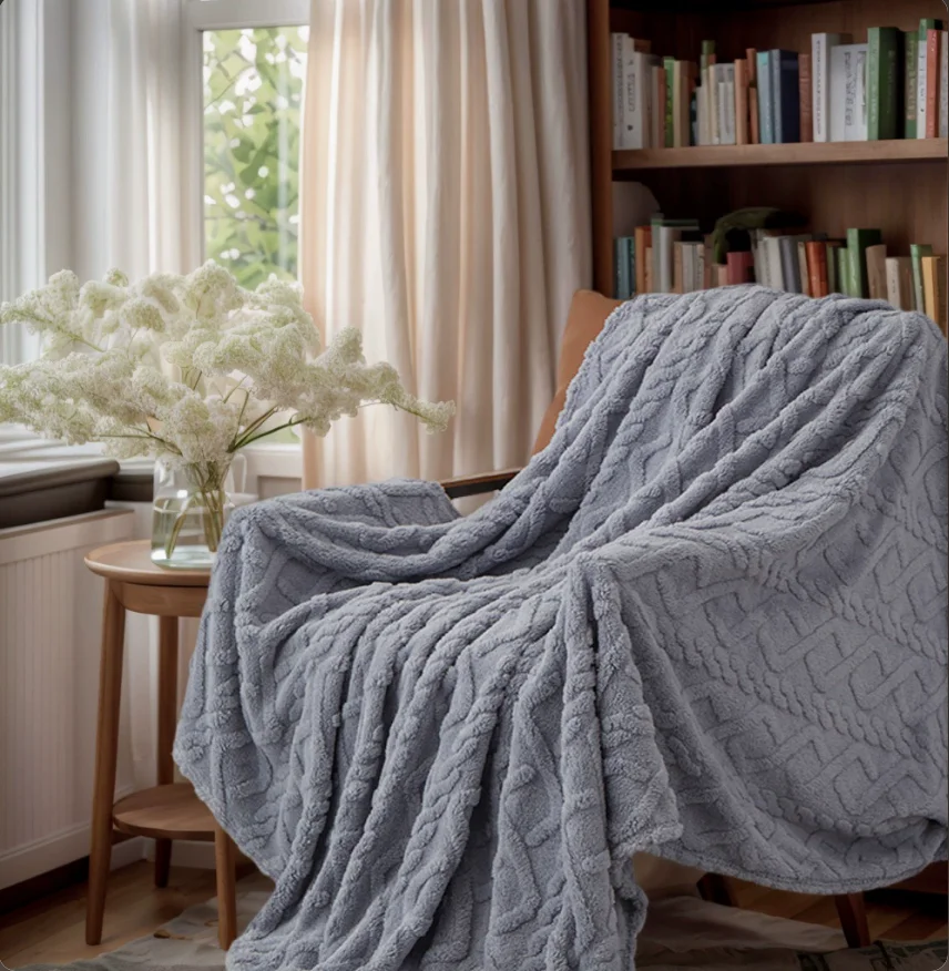 Solid Color Skin-friendly Blanket, Taff Velvet Multi-purpose Blanket, Double-sided Jacquard Fleece Throw, Coral Fleece Blanket