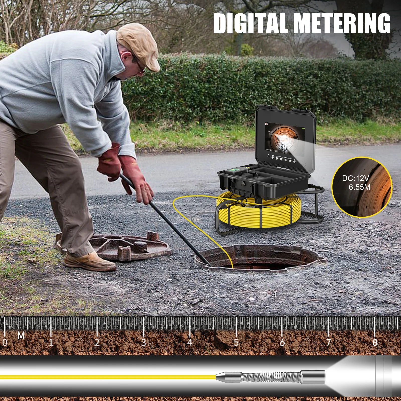 sewer camera with plumbing camera 10.1inch features, borescope camera with light, drain camera, 7mm cable