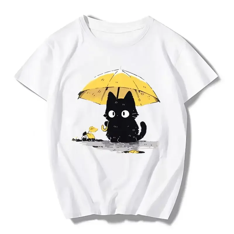 Umbrella Cat Fashion Novel Summer Classic Casual Crew-neck Printed T-shirt