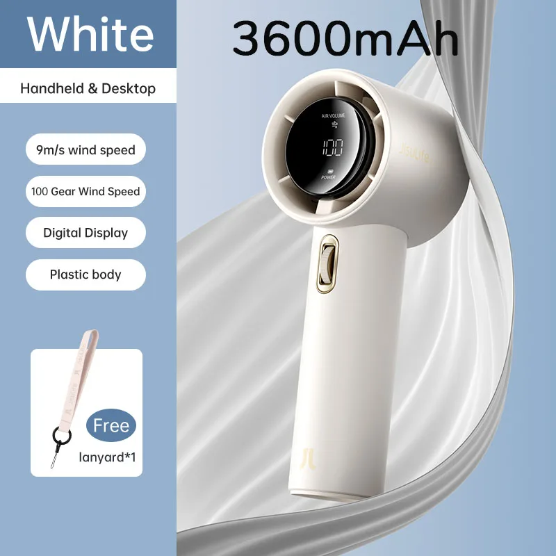 JISULIFE Mini draagbare handventilator, 100 windsnelheden, 5000 mAh USB-batterij oplaadbaar, LED digitaal display, reizen, kamperen, buiten - afbeelding 1