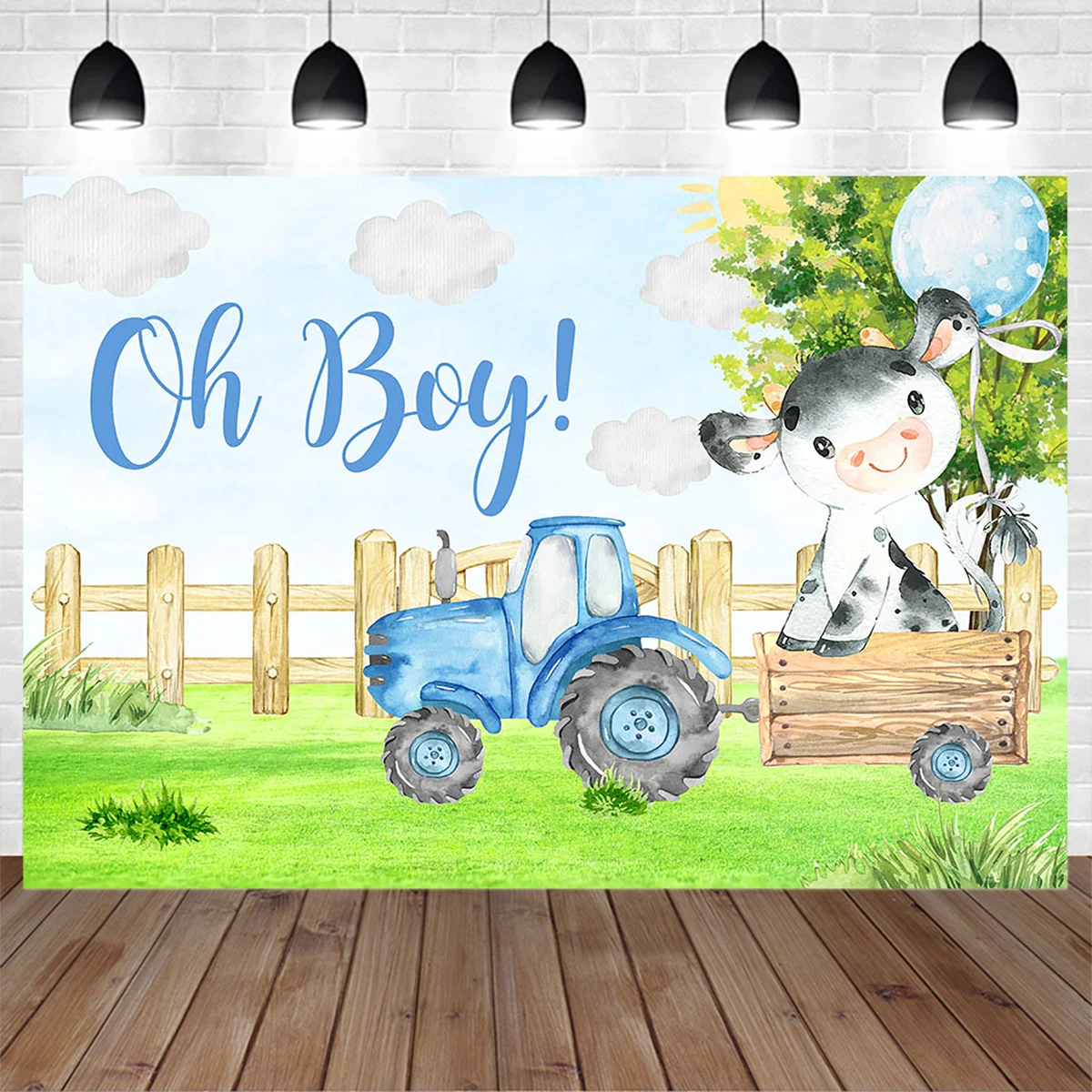 

Cow Baby One Birthday Party Backdrop Green Farm Tractor Balloon Photography Background Boy Girl Newborn Cake Smash Photo Props