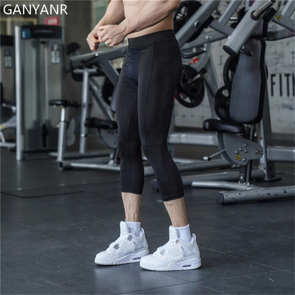 GANYANR Running Tights Men Fitness Training Track Compression Sweat Wicking Breathable Leggings Summer Jogging quick dry pants