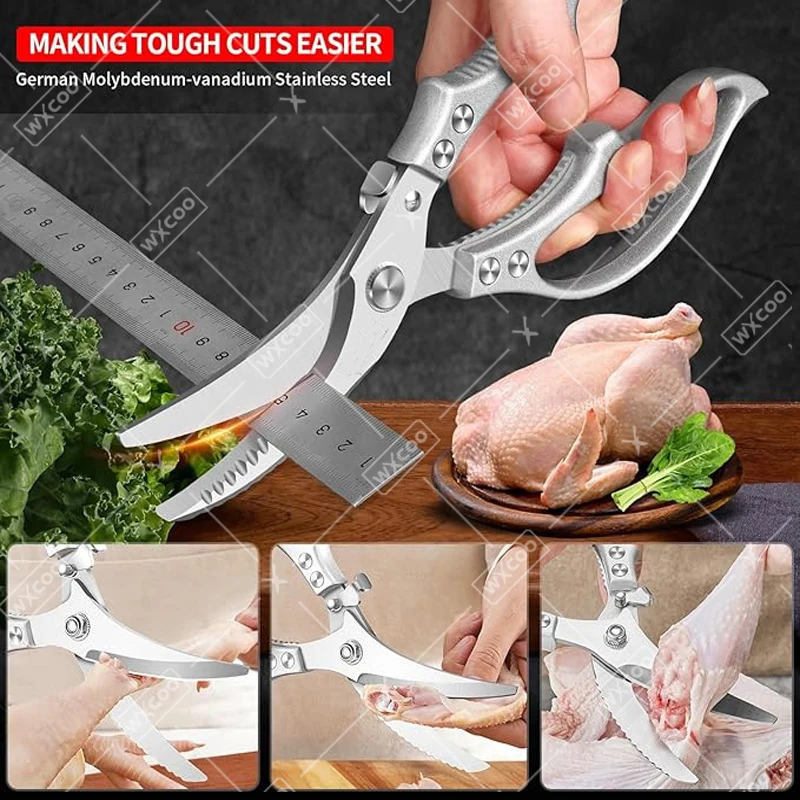 WXCOO Heavy-Duty Kitchen Scissors with Non-Slip Handle Multi-Functional Stainless Steel Poultry Shears Easy to Clean