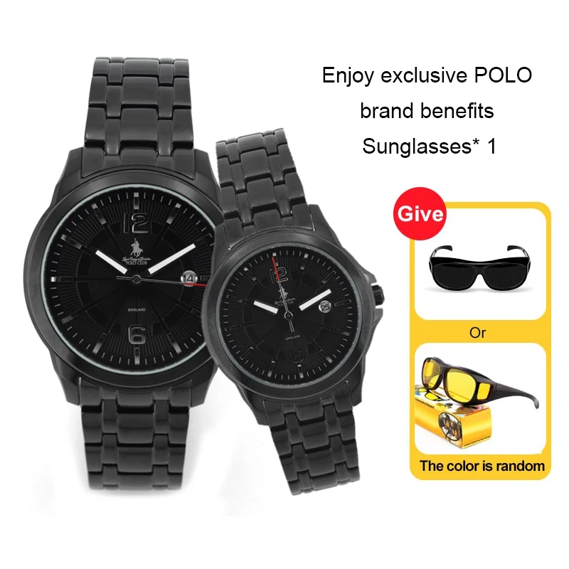 POLO Club-reloj luminoso de acero para hombre y mujer, cronógrafo de cuarzo, resistente al agua, con calendario, PL187