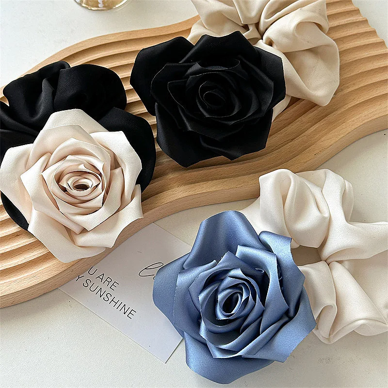 Woman Large Vivid Rose Flower Elastics Hair Band Girls Elegant Scrunchies Hair Ties Lady Sweet Ponytail Hold Hair Accessories