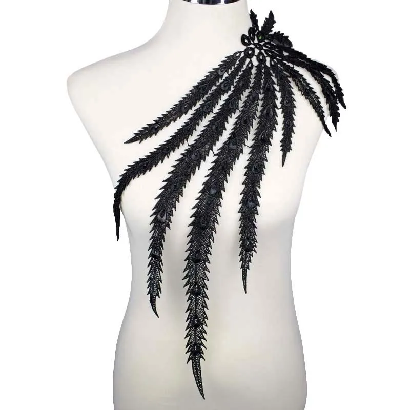 1 Pc Embroidery Leaves Feather Lace Fabric Patch DIY Neckline Collar Costume Evening Dress Accessories Applique Sewing Repair