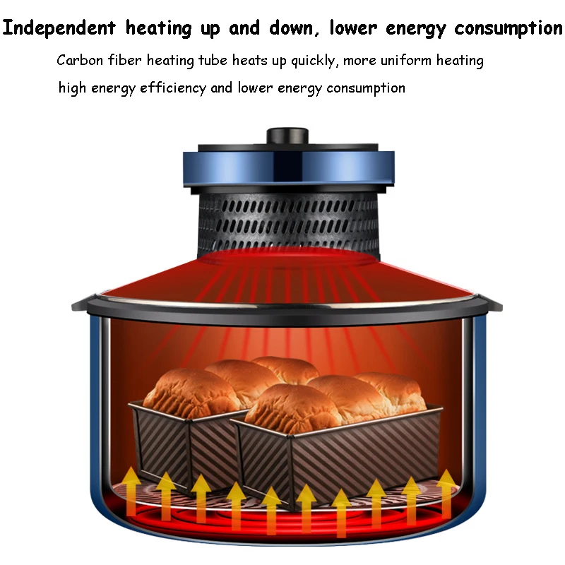 Freidora de aire multifunción, horno eléctrico de gran capacidad, rotación de 360 °, sin aceite, Visual 8L, temperatura 80- 230 °C, Control de temporizador 1H