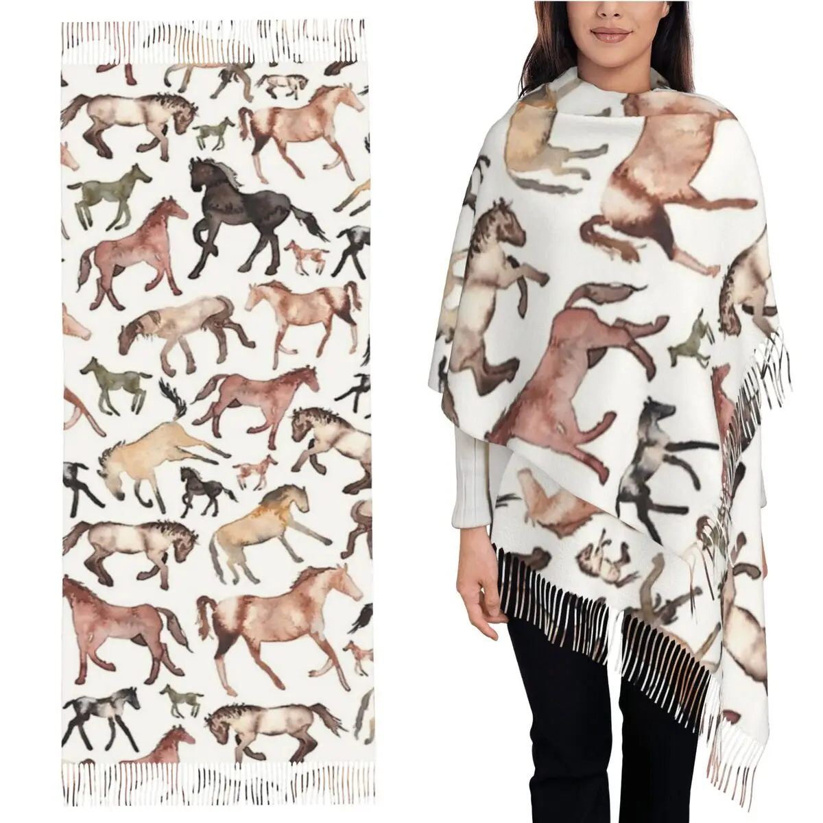 

Horses Scarf Tassel Scarves Women Soft Warm Shawls and Wraps Long Fall Winter Shawl Wrap