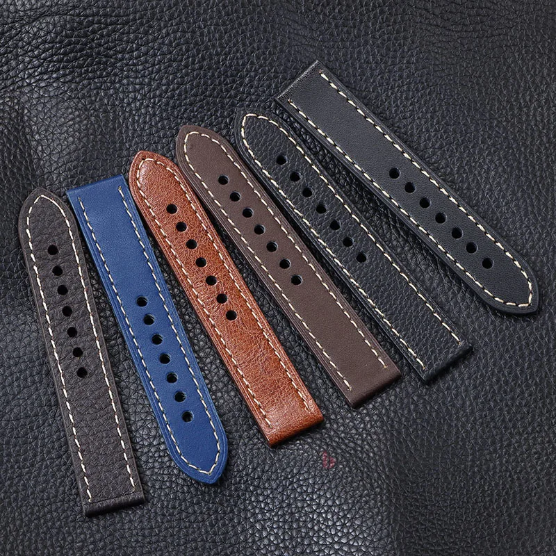 Correa de reloj de cuero de primera calidad, 20mm, 22mm, 24mm, patrón de lichi Panerai PAM, accesorios de correa de reloj de piel de vaca de repuesto