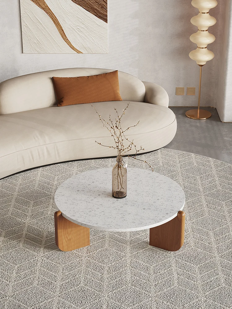 Minimalist solid wood terrazzo coffee table