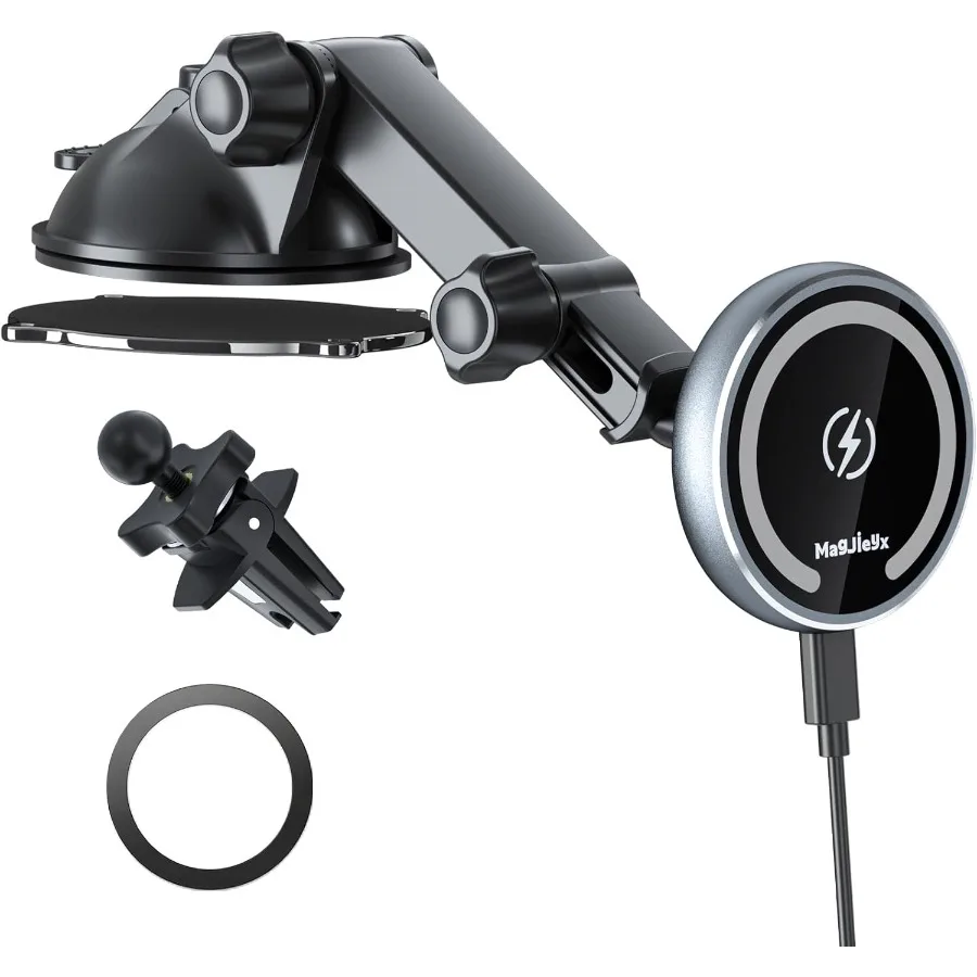 

Magnetic Wireless Fast Charging Car Mount for iPhone 16 15 14 13 12 Pro Max Plus Mini with 3in1 Vent Dash Windshield AutoAlignm