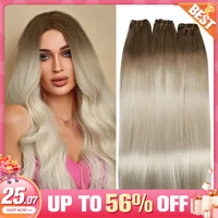 Moresoo-mechones de cabello humano tejido en máquina DE DOBLE TEJIDO Remy, piezas de cabello Balayage para mujeres, extensión de cabello de trama recta