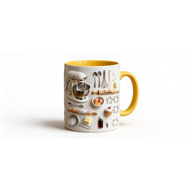 Creative 2D Kitchen Utensil Pattern Ceramic Mug Chef Breakfast Coffee Cup Multi-color Selection