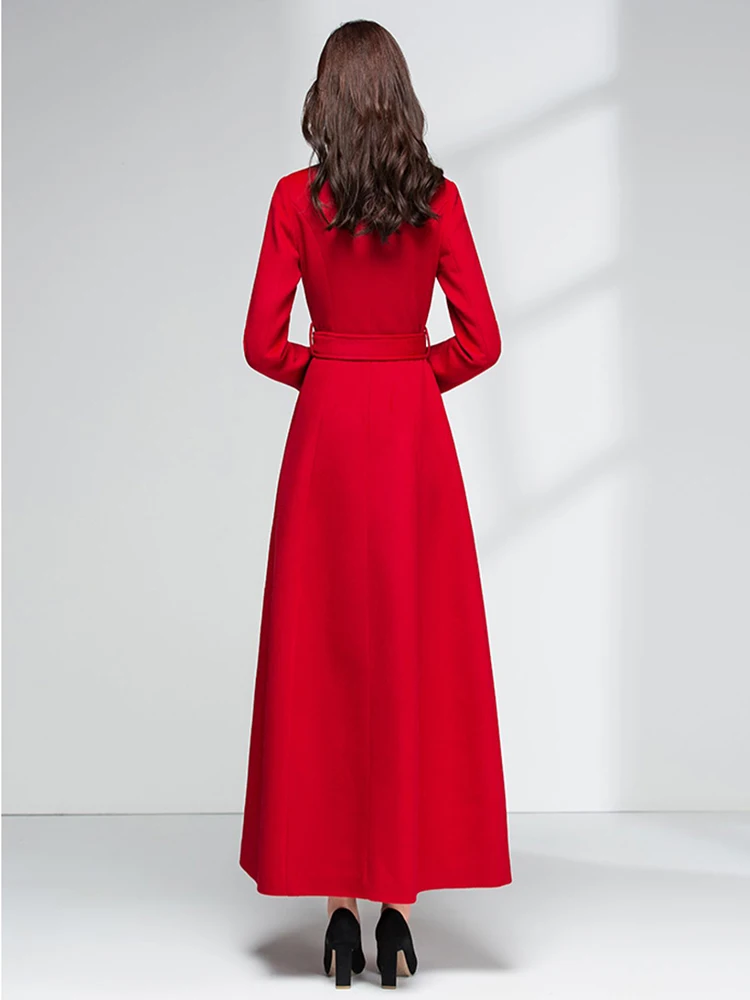 New Women Woolen Coat Autumn Winter Elegant Fashion Stand Collar Thicken Warm Overlength Wool Blends Outerwear Slim Overcoat