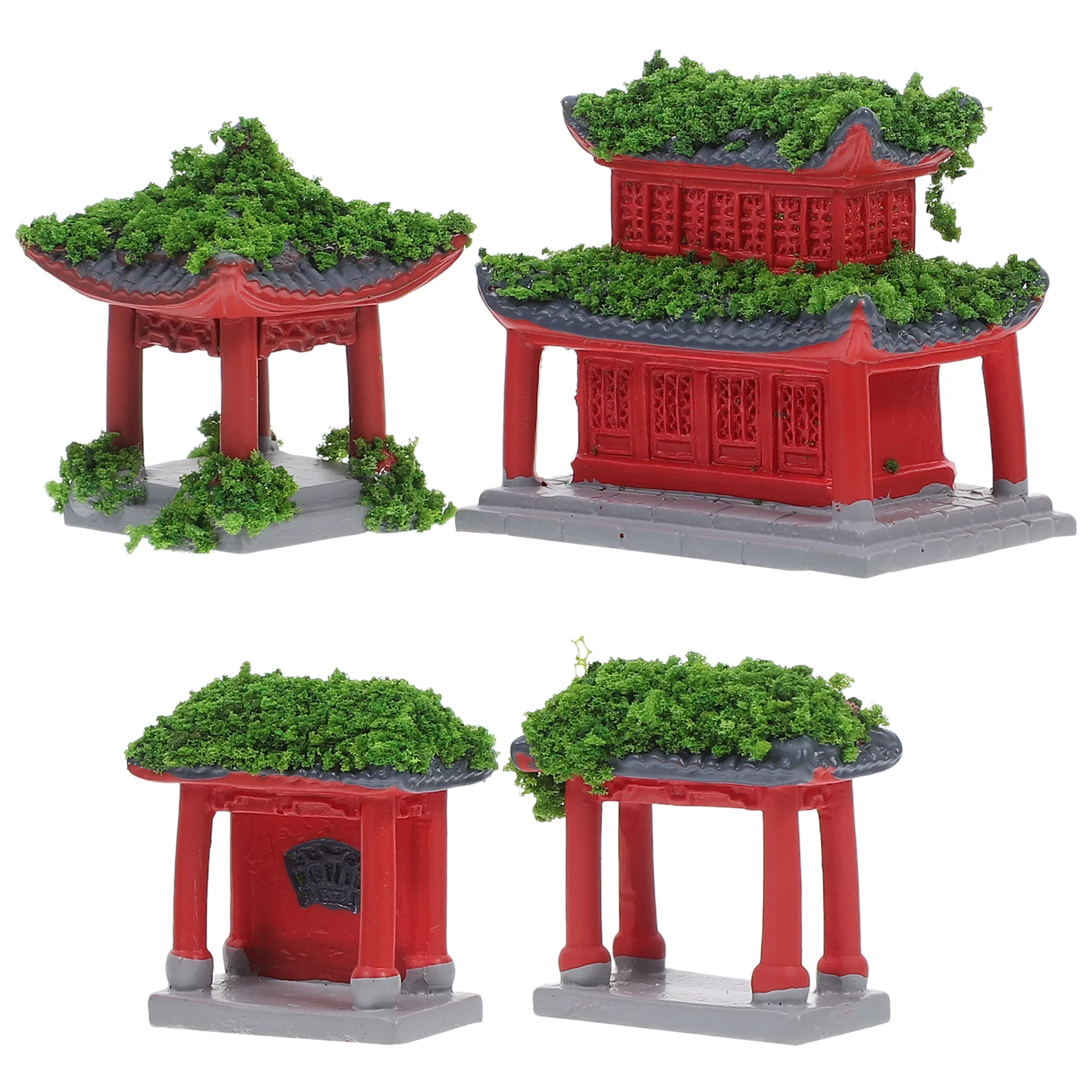 

4Pcs Miniature Jiangnan Style Pavilion Bridge Rockery Set Realistic Fake Waterfall Mountain for Micro Landscape Terrarium Garden