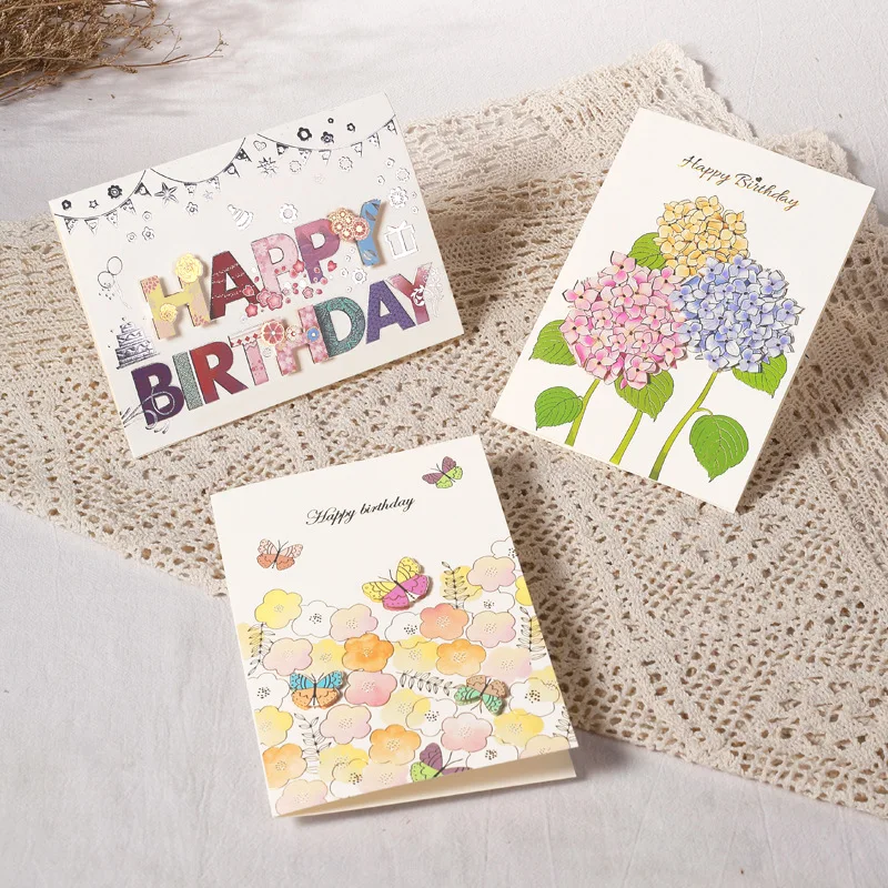 

3D Flower Butterfly Greeting Card Stamping Birthday Wishes Card birthday with Envelope Folding Creative Birthday Greeting Cards