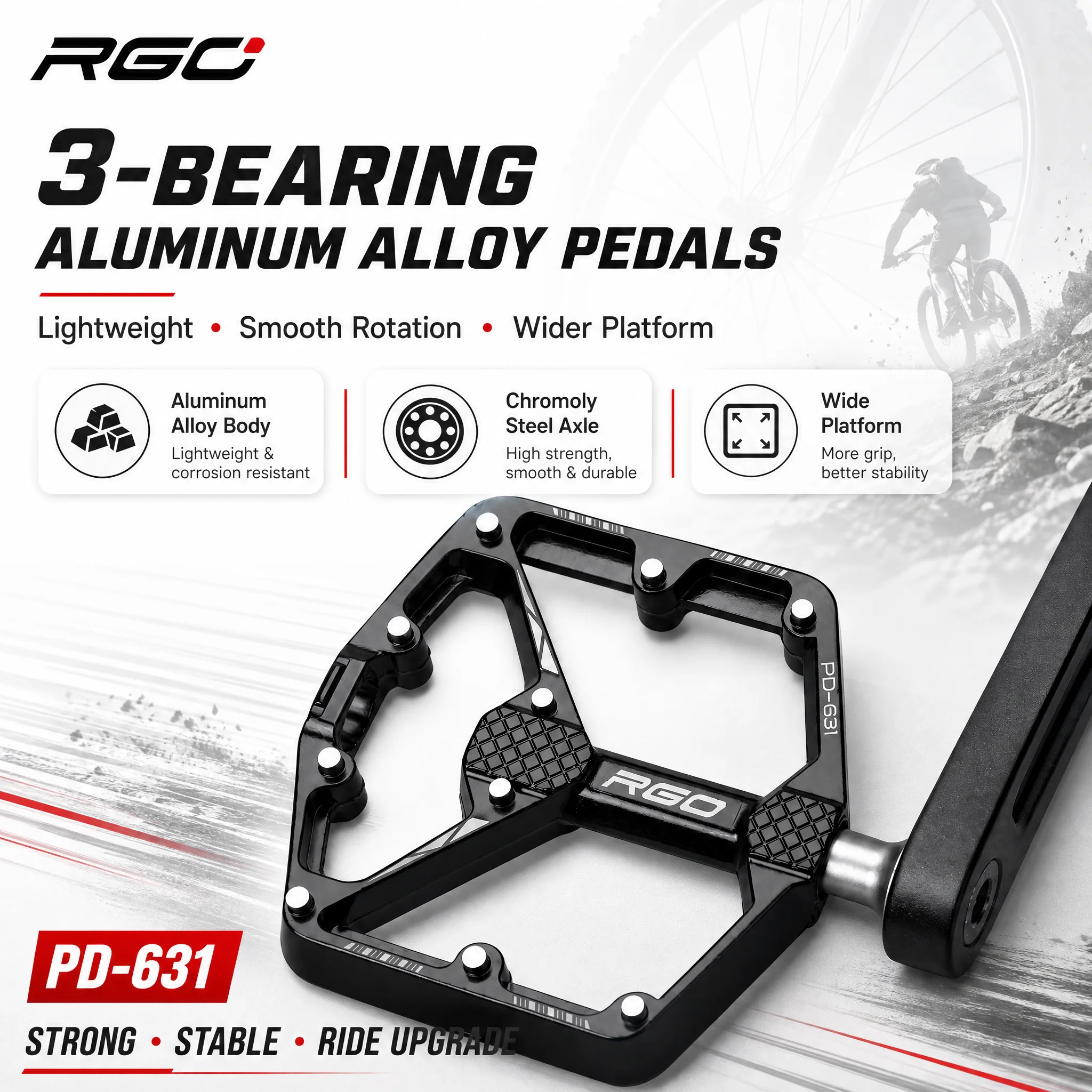 RGO Ultraleichte 3-Lager Anti-Rutsch Downhill-Pedale CNC-gefräste Aluminium-Fahrradpedale für Rennräder / MTBs / Falträder