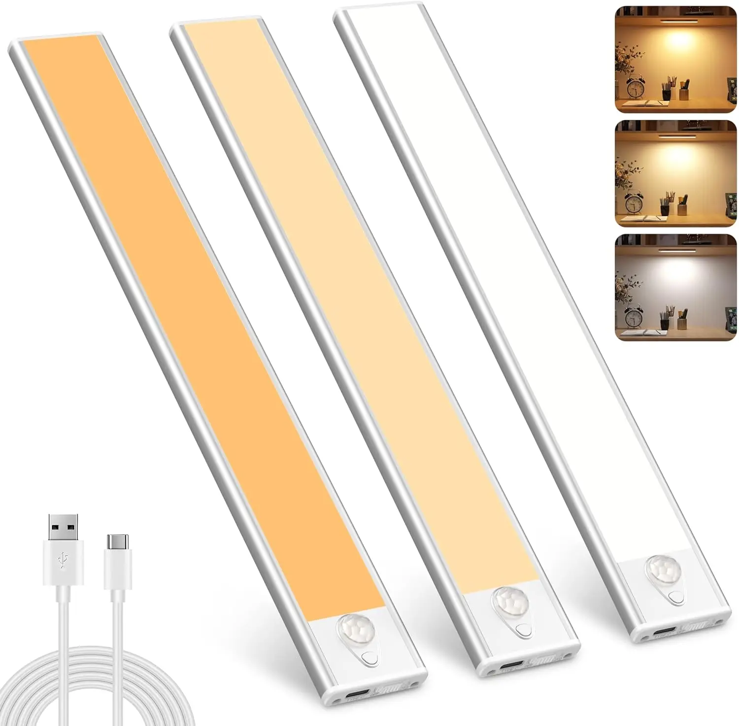 LED Under-Unit Light Kitchen, Dimmable USB Rechargeable LED Motion Sensor Cabinet Lights, 20cm/30CM  Under-Unit Strip Lighting