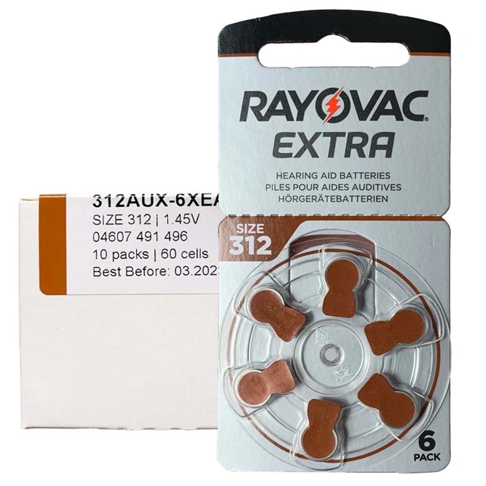 120 PCS A312 Rayovac Extra Performance Hearing Aid Batteries 1.45V 312 312A A312 PR41 Zinc Air Battery For ITC RIC Hearing Aids