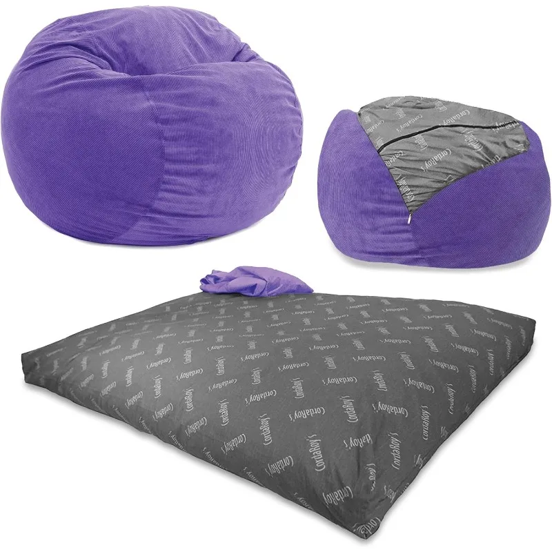 

Corduroy Bean Bag - Convertible Bean Bag Chair & Bed - Machine-Washable Corduroy Fabric Cover - for Basement, Living Room,