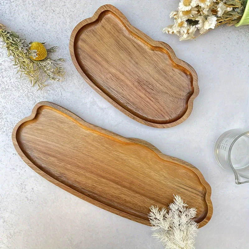 

1PCS Tableware Dessert Tray Japanese Acacia Wooden Tray Cloud Shaped Fruit Plate Bread Tray Coffee Coasters Creative Tea Saucer