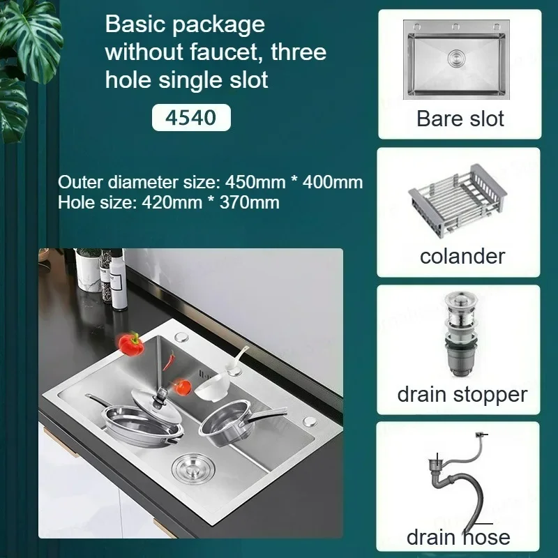 Brushed Stainless Steel Kitchen Sink Single Slot with 3 Holes Cold And Hot Water Mixer Home Improvement Incl Drains